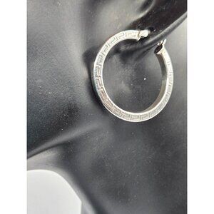 Sterling Signed 925 Italy RCI Hoop Earrings Hinged and greek key engraved